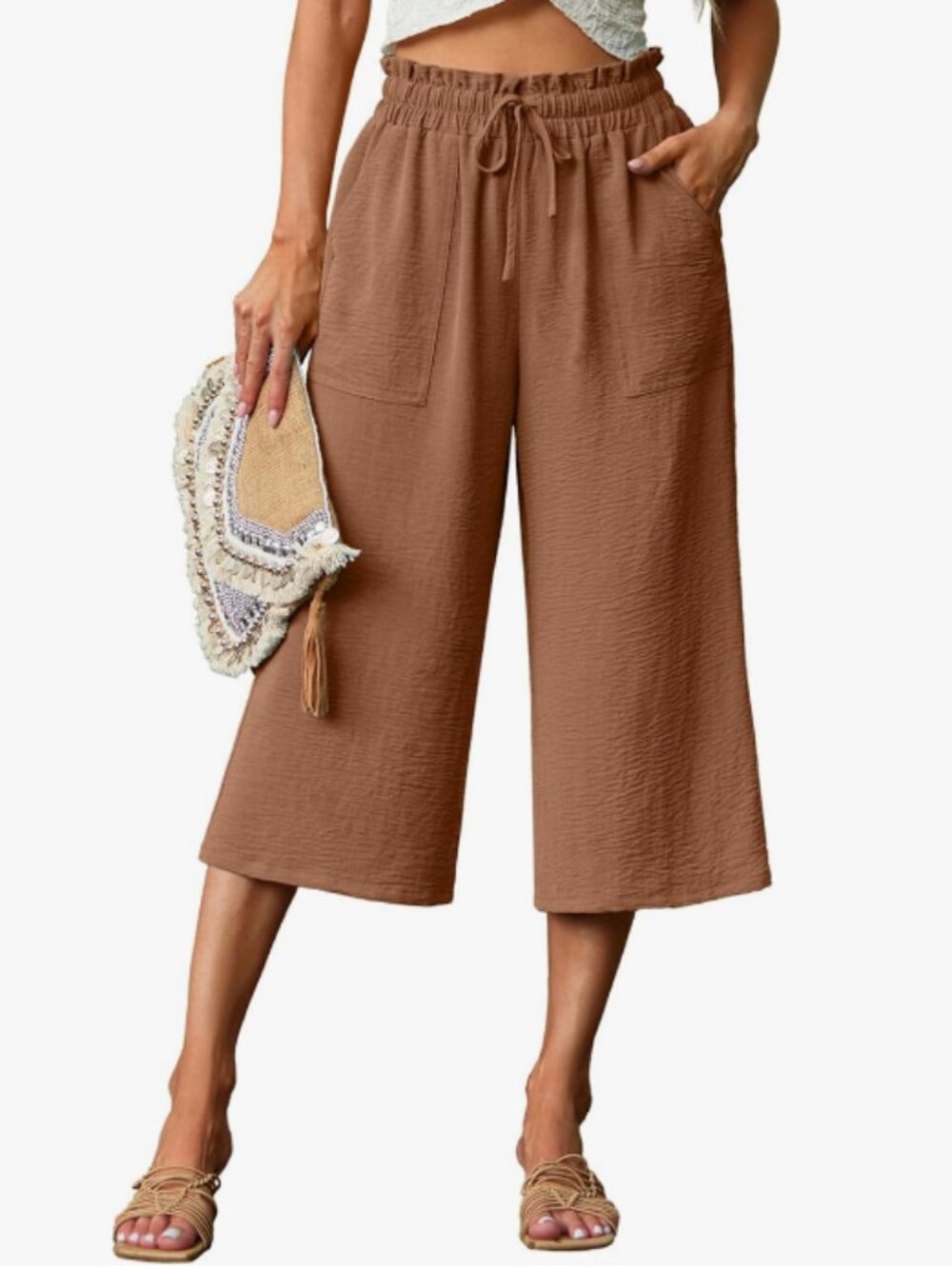 Wide Leg Capri Pants High Waisted Palazzo Pants w/Pockets Rust Size Medium NWOT